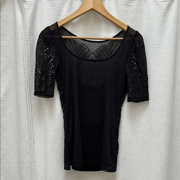 White House Black Market Fitted Black Sequin Blouse - Picture 7 of 7